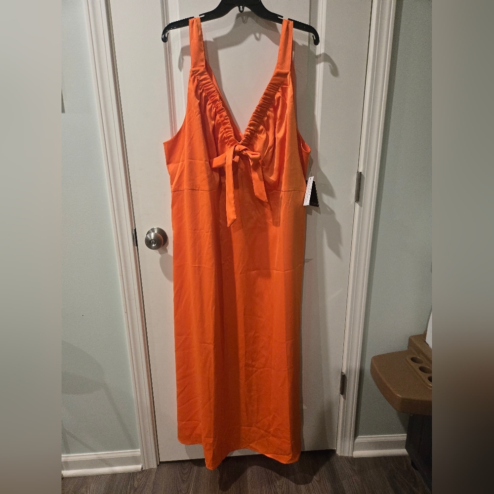 Eloquii Orange Sleeveless Dress with Ruffle Bow Detail Size 24